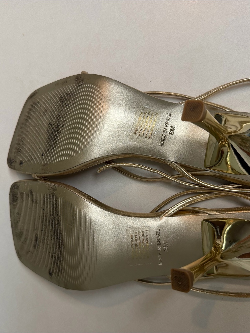 Steve Madden Metallic Gold Strappy Square-Toe Heels - Picture 3 of 4